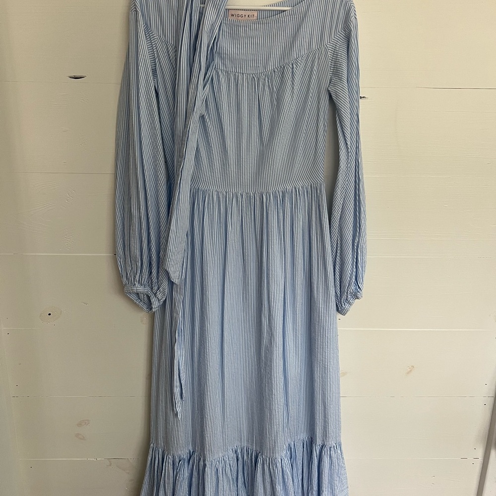 Wiggy Kit Blue Long Sleeve Dress seersucker